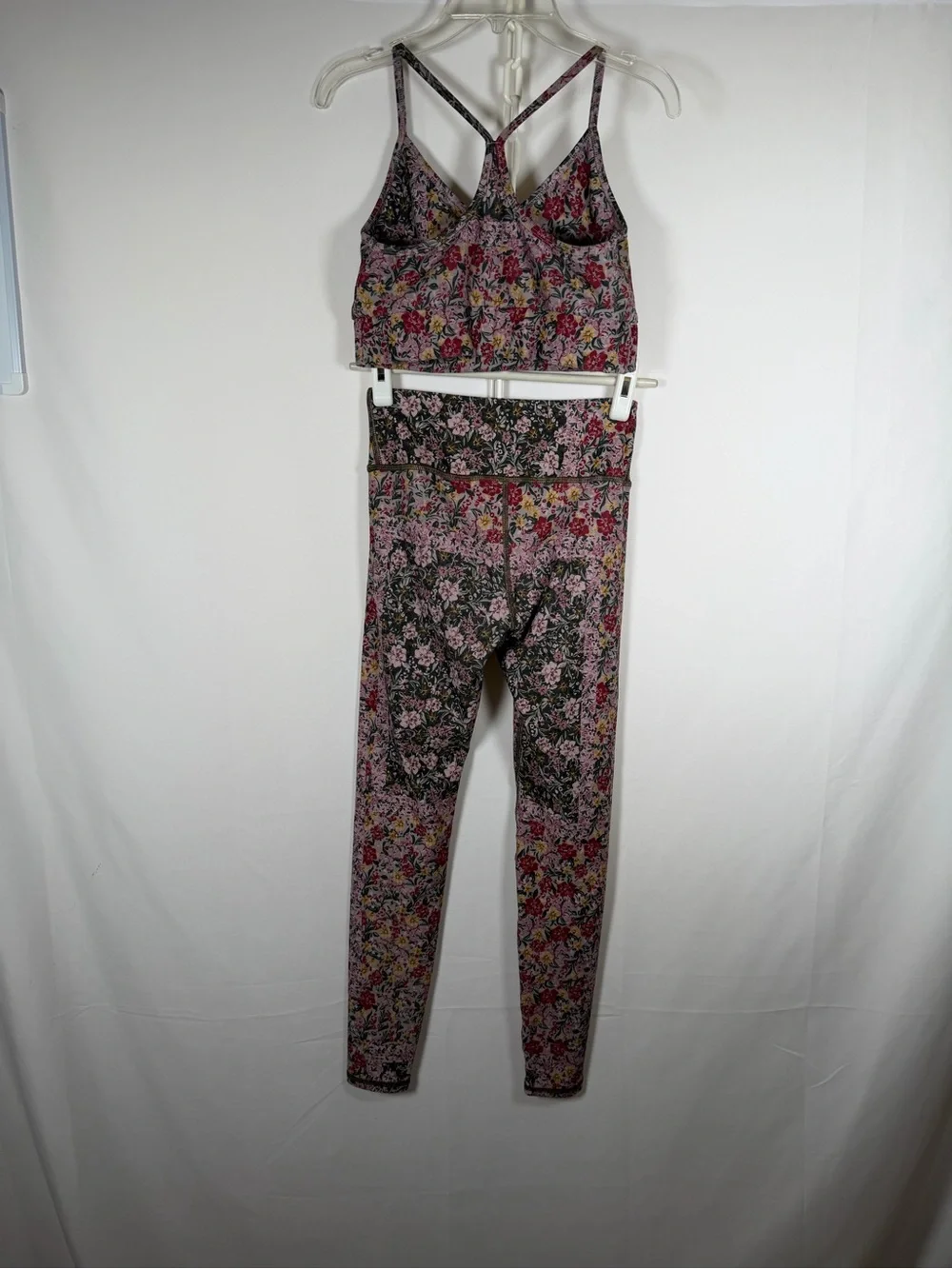 Floral High-Waist Leggings with Matching Strappy Crop Top - Pink Floral